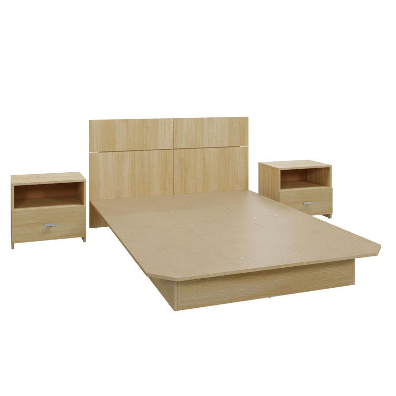 Chambre à coucher Zen Alpha - Lit plateforme avec tête de lit et tables de chevet (2) - Assemblage facile, aucun sommier requis