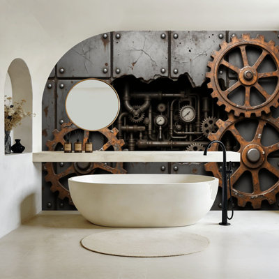 Peel and Stick Wallpaper Steampunk Industrial Gears Machinery Rusted Metal Wall Murals 100"H x 144"W Removable PVC Wall Paper Self-Adhesive Wall Decor for Bedroom Living Room Home Office