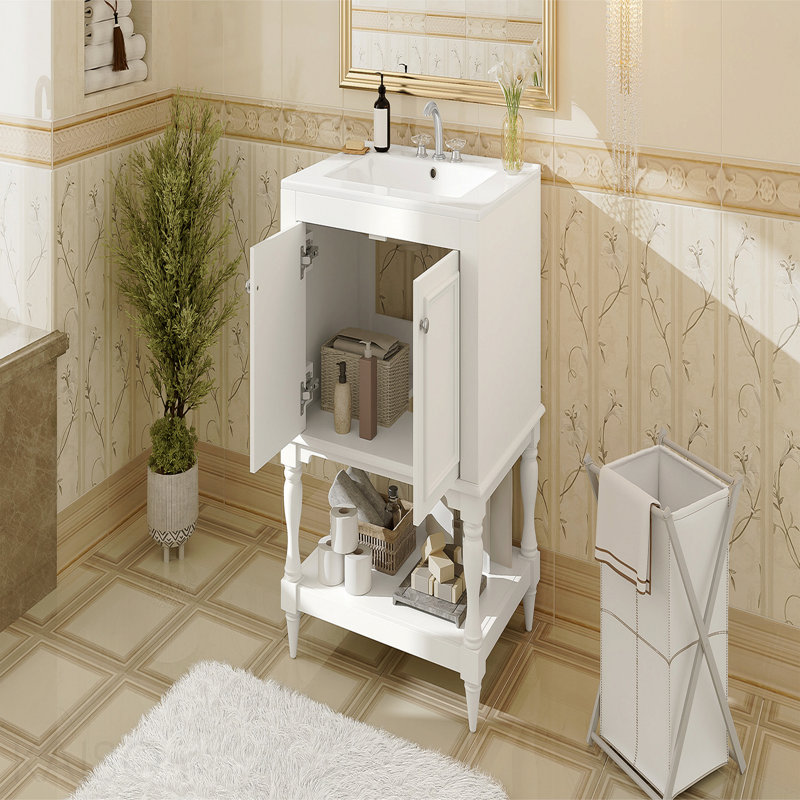Meuble-lavabo simple 30 po avec pieds tournés et plateau en céramique - blanc, Blanc