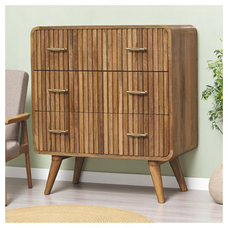 T-bar Ridged Chest, 3-Drawers, Light Brown