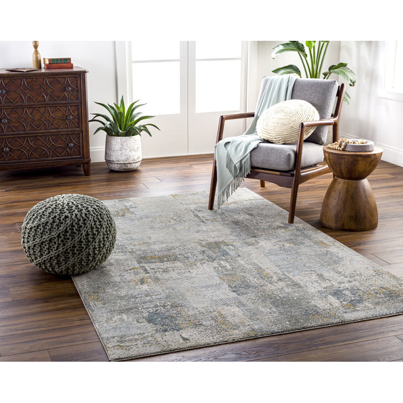 Gray and Olive Synthetic Rectangular 5' x 7' Area Rug