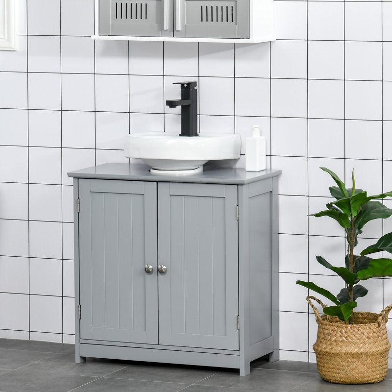 Armoire de salle de bain sous l'évier 23,5 "avec découpe en U et tablette réglable, Grey