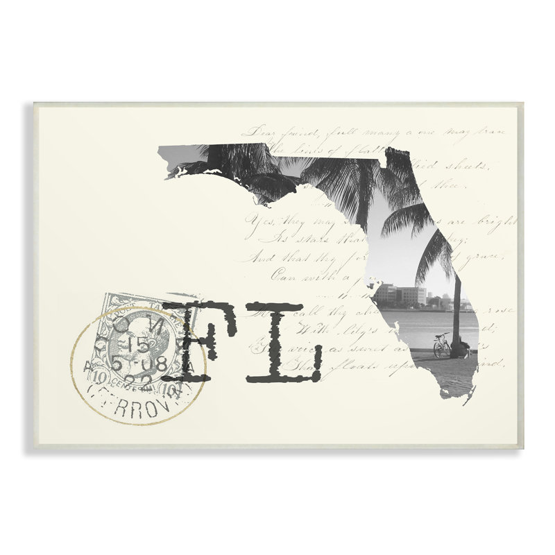 «Florida noir et blanc, photographie sur papier crème» par Daphne Polselli, H 12,5 po x l 18,5 po x P 0,5 po, Plaque murale