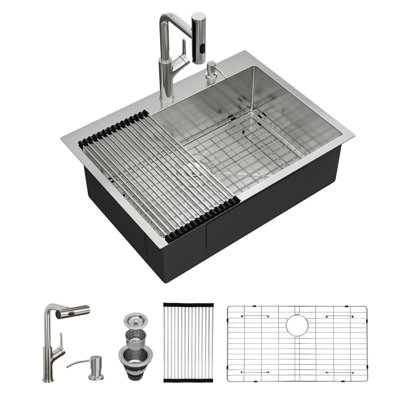 30 x 22 inch Drop-in Topmount Kitchen Sink 16 Gauge Stainless Steel Sink with Accessories and Faucet