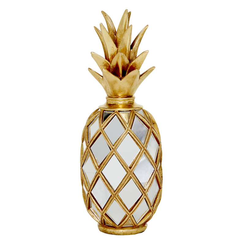 Gold Pineapple Glass Mirror 15" Decorative Sculpture
