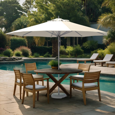 Parasol de patio en aluminium blanc 11 pieds avec nervures en fibre de verre et poulie