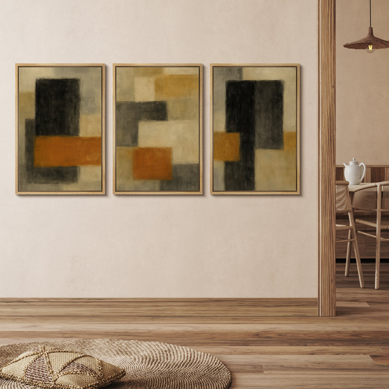 «Soft Blue Misty Coastal Landscape Triptych», reproduction d'art encadrée sur toile, 3 pièces, Naturel