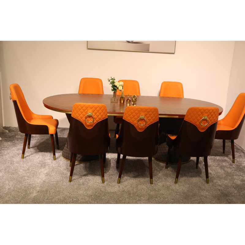 9 Pieces Vogue Lux Rectangular Dining Set, Orange