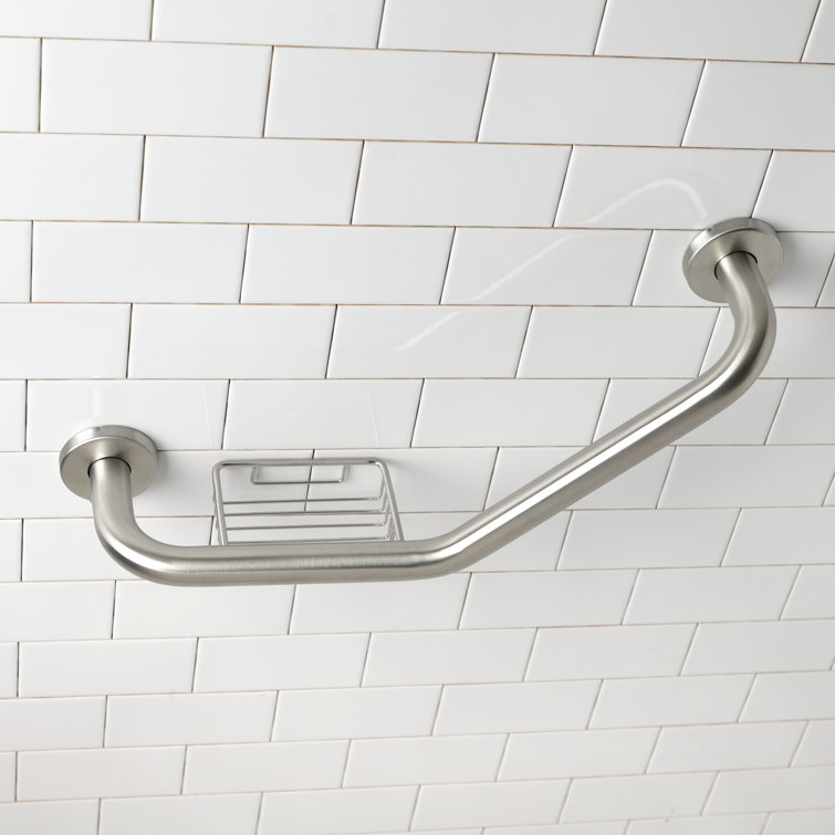 Kingston Brass Meridian 10-Inch x 12-Inch Angled Grab Bar with Soap Holder