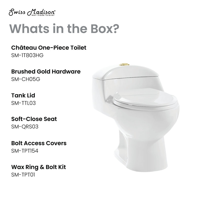 Château One Piece Elongated Toilet Dual Flush, 1.1/1.6 gpf, Brushed Gold