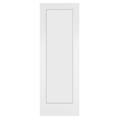 Porte intérieure en bois massif apprêté blanc Shaker, panneau unique, 71 x 203 x 3,5 cm, pour placard ou entrée de chambre. Surface lisse, prête à peindre.