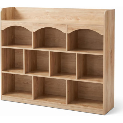 55" 3-Tier Arched Bookshelf with 10 Cubes – Modern Farmhouse Storage Cabinet, Heavy-Duty Frame, Black Wood Grain – for Living Room or Office