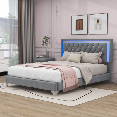 Kathyrne Queen Upholstered Platform Bed with Headboard and LED -  Rosdorf Park, 4AD860148903416D9D866AED69DD84E8