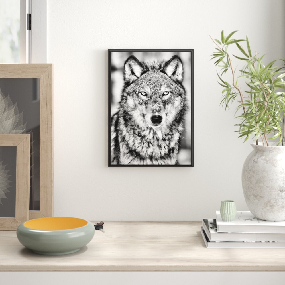 Gerahmtes Wandbild Wachsamer Wolf