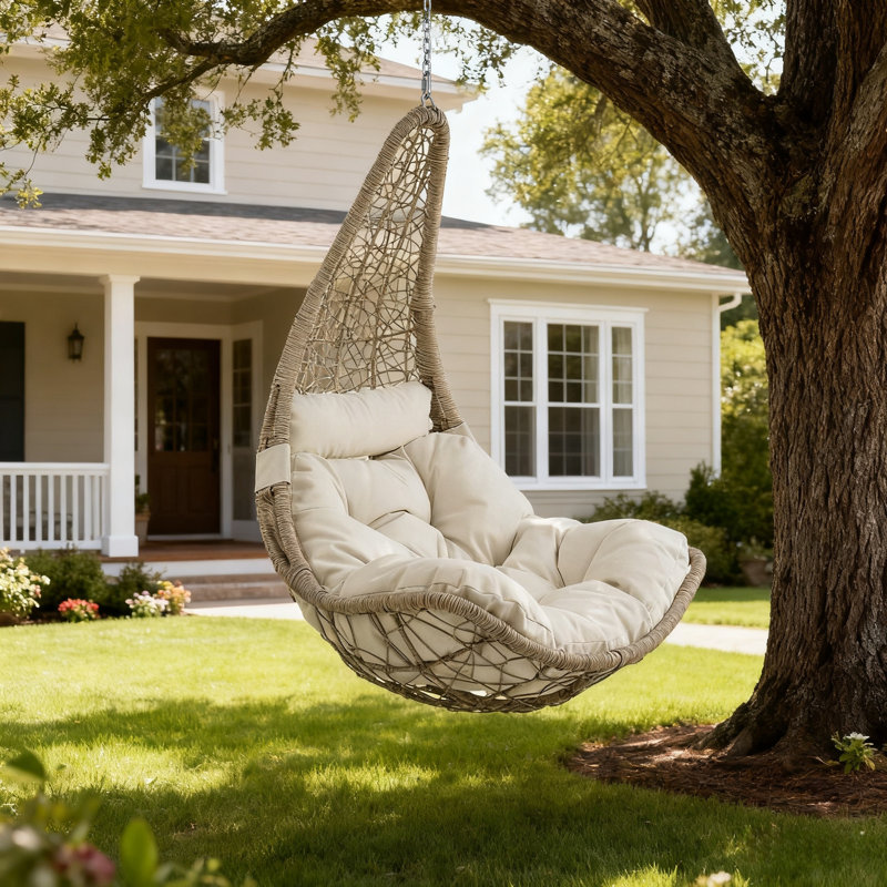 Balancelle en osier avec coussin Kya, Beige