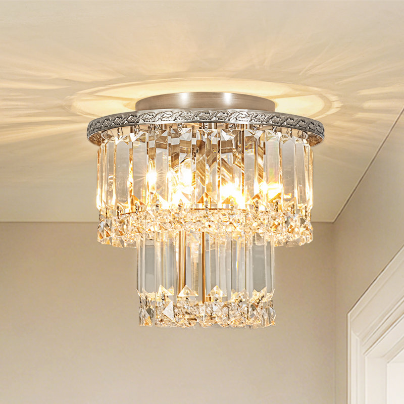  Plafonnier encastré en cristal 3 lumières, Trois lumières, H 9,1 po x l 9,8 po x P 9,8 po