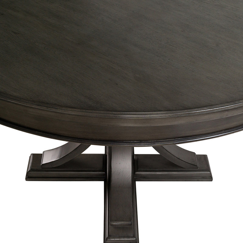 Table de salle à manger ronde grise de 44 po, pièce importante en bois massif, pièce classique, 4 à 6 places, table de pièce à stabilité renforcée en gris, look pour 4 à 6, forme
