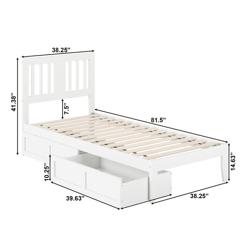 Zosia Solid Wood Slat Storage Bed, White, Extra-Long Twin