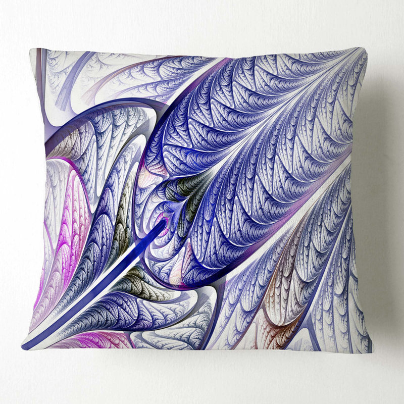 Vitrail fractal - coussin imprimé abstrait, 18 po x 18 po, Coussin décoratif, Bleu / blanc