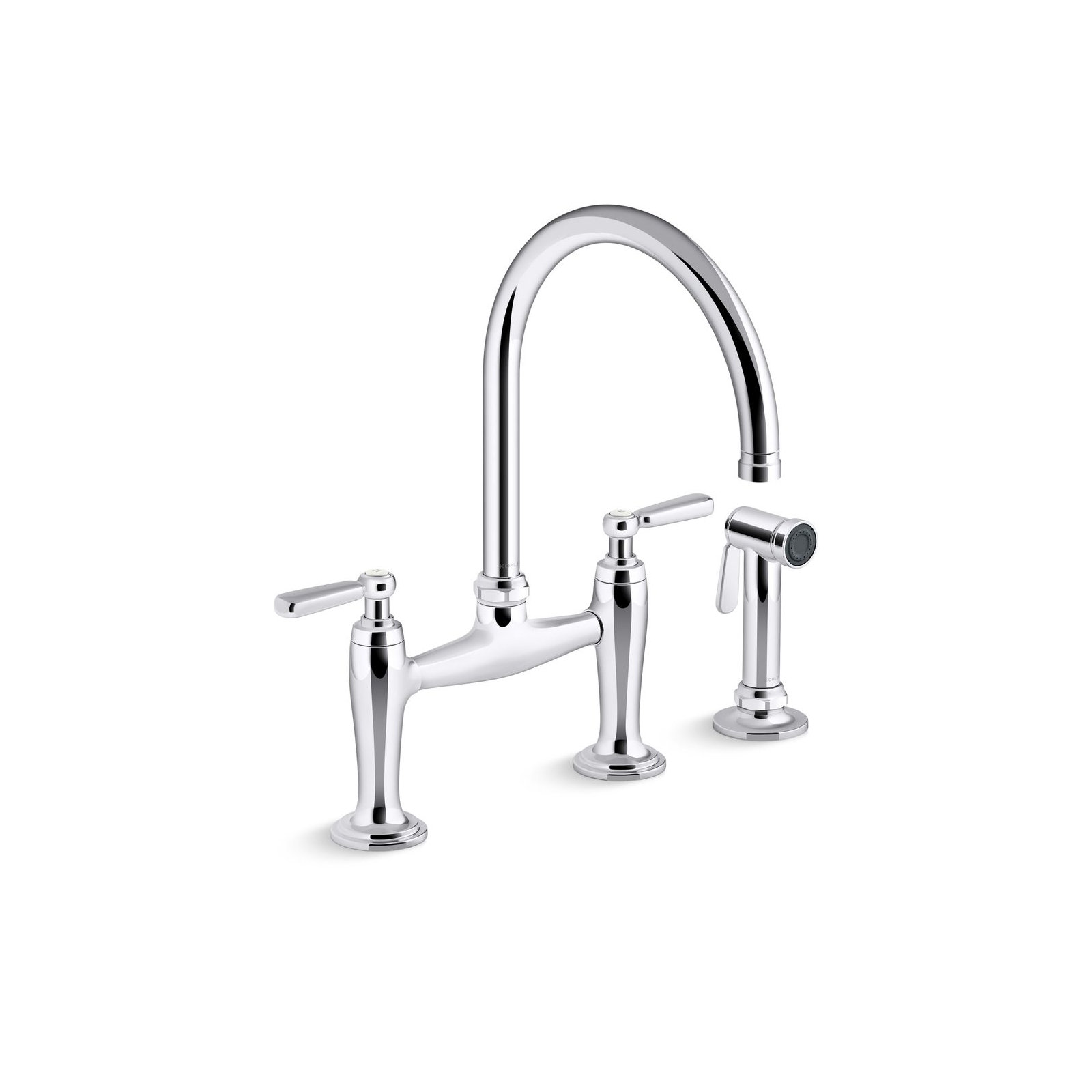 Edalyn by Studio McGee Two-Hole Bridge Kitchen Sink Faucet with Side Sprayer, Polished Chrome