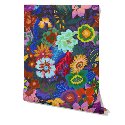 Colourful Floral Fantasy Wallpaper Green Pink Purple