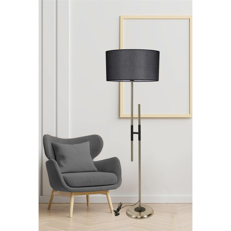 Lampe sur pied élégante avec revêtement chromé et capuchon en tissu Luro, hauteur de 65,0 po | Corps en métal robuste, diamètre des pieds 11,8 po, douille E27 (60 W maximum) | Design noir élégant pour le salon, la chambre à coucher et le bureau