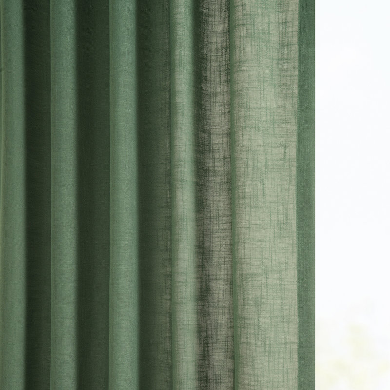 Oesha Faux Linen Curtains for Bedroom - Semi Sheer Curtain Window Single Panel Drape, 50" W x 96" L, Green