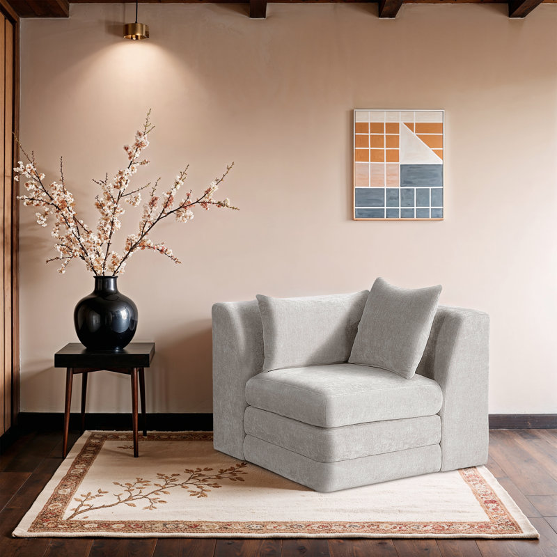 Fauteuil d'angle rembourré Vredenburgh Chenille, Tissu chenille crème