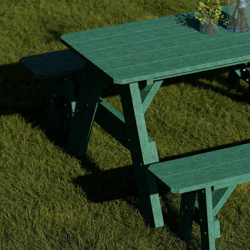 Heritage 72" Picnic Table With Detached Benches, Turf Green