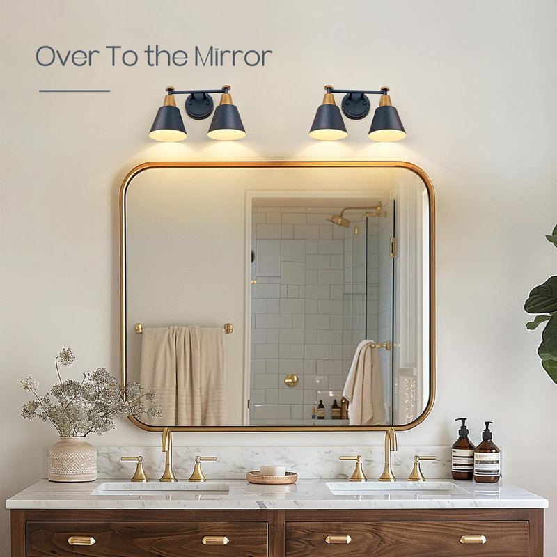 2-Light Bathroom Vanity Lights Over Mirror, Navy Blue