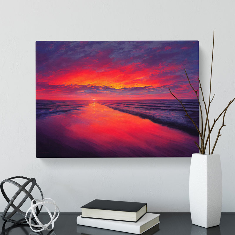 Lush Ocean Sunset - Wrapped Canvas Painting, 50cm H x 76cm W x 3cm D
