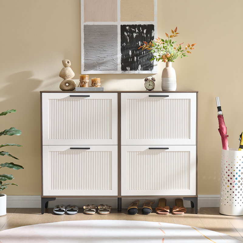 Armoire de rangement cannelée à 4 tiroirs cannelés, noyer et blanc, 1 pièce, Walnut/White