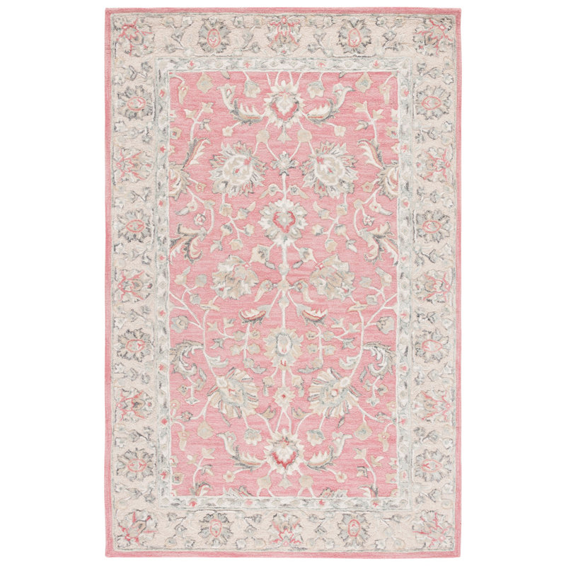 Tapis rose / beige en laine touffeté à la main Laronda, Rectangle de 5 pi x 8 pi