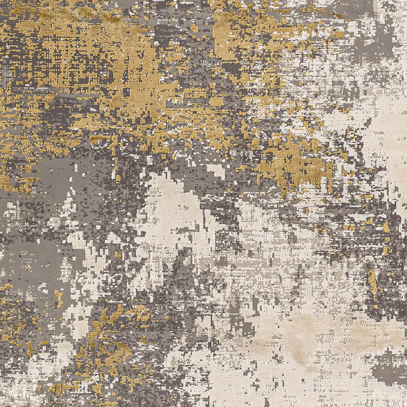 Hilma Abstract Machine Woven Area Rug in Gold/Gray, Rectangle 10' x 14'