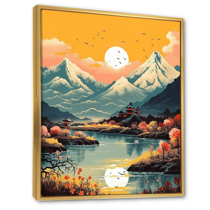 «Snow Covered Mountain Peaks IV», reproduction d'art sur toile, H 32 po x l 16 po x P 1 po, Cadre flottant doré