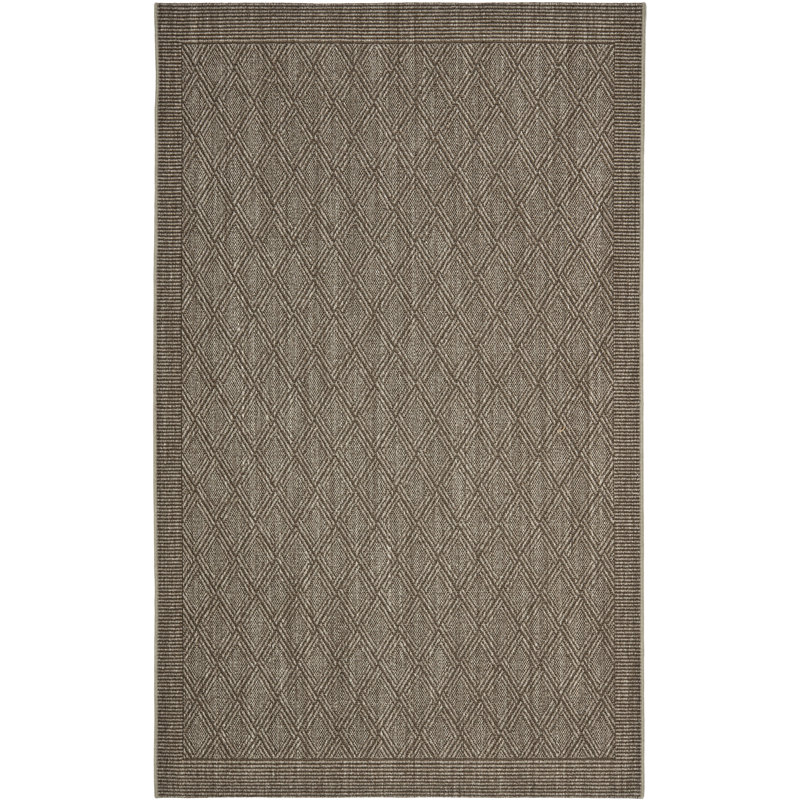 Tapis brun en jute / sisal tissé à la machine à motif géométrique Bertilla, Rectangle 9 pi 6 po x 13 pi