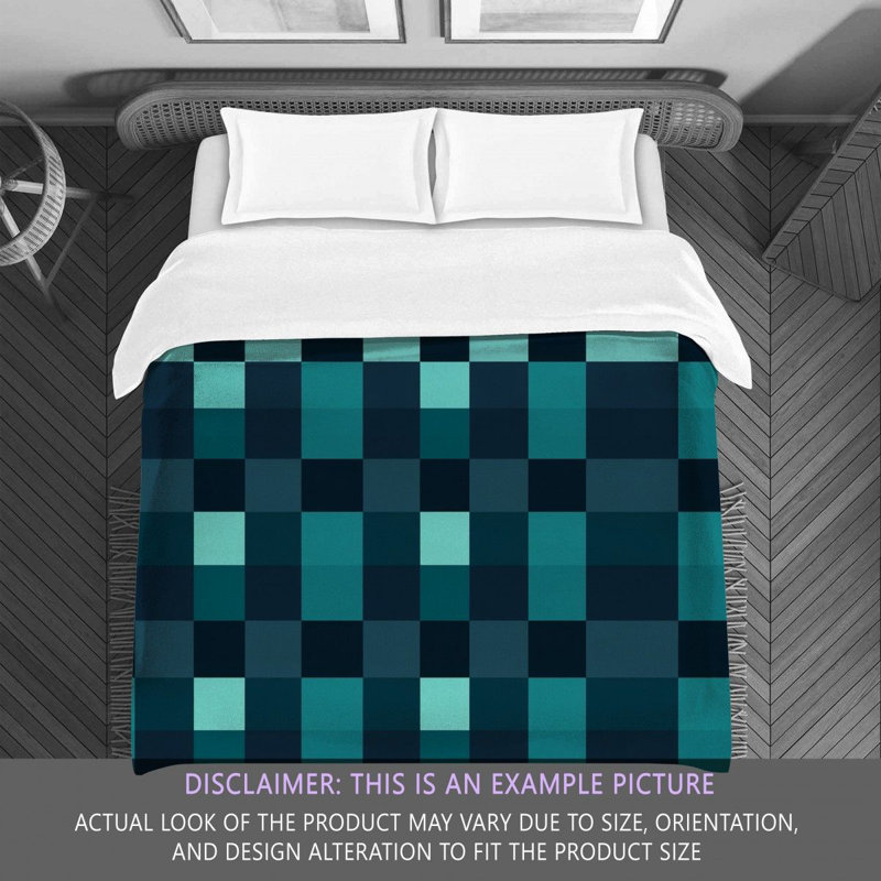 Machine Printed Comforter, Queen Comforter, Navy/Turquoise Checkered