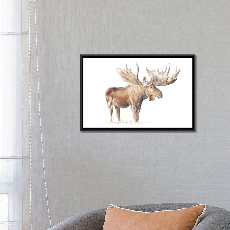 «Moose» par Wandering Laur - Estampe numérique sur toile tendue avec châssis, H 18 po x l 26 po x P 1,5 po, Pas de tapis