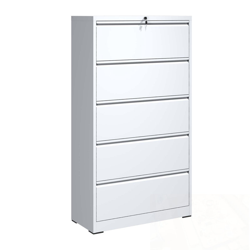 Large classeur en métal avec 5 tiroirs et serrure, Blanc