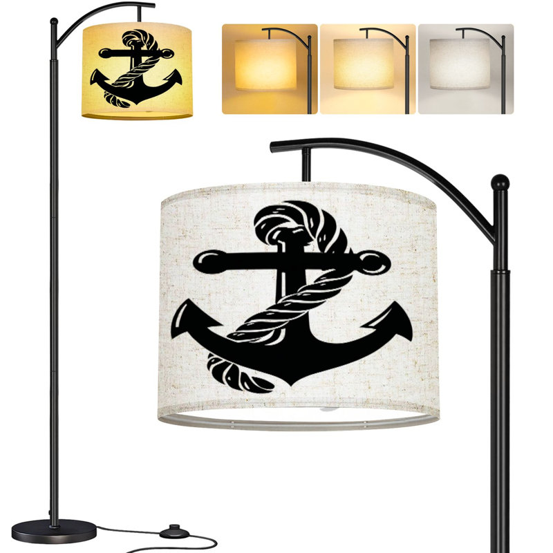  Arc Floor Lamp Anchor Nautical maritime sea ocean boat symbol Tall Modern Standing Lamp LED Adjustable Linen Lampshade 3 Color Temperatures