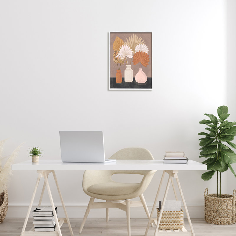Feuilles de palmier en pot, H 16 po x l 16 po x P 1,5 po, Giclée encadrée blanc bord de mer