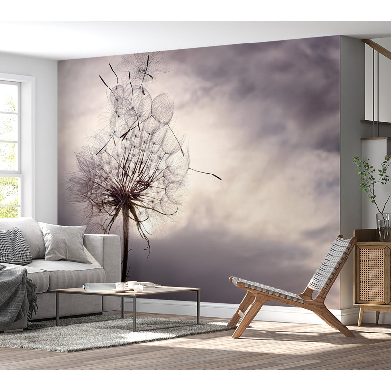 Adhésif mural floral peler et coller - Pissenlit au vent, L 55 po x l 77 po