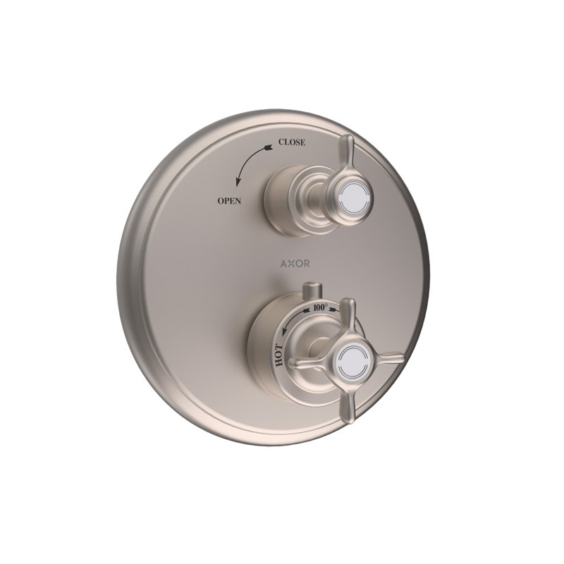 AXOR Montreux Thermostatic Trim with Volume Control- Cross-Handle in Chrome, Brushed Nickel