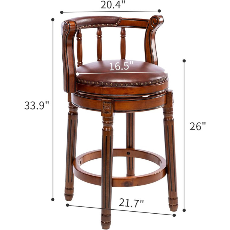 Swivel Upholstered Counter Stool with Solid Wood Frame, Brown, Counter Stool (26" Seat Height)
