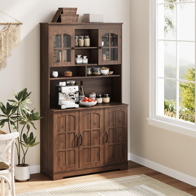 Pantry Cabinet with Charging Station, Tall Kitchen Pantry Storage Cabinet with Hutch,70.9 Inch Kitchen Cabinet with Glass Doors, for Dining Room
