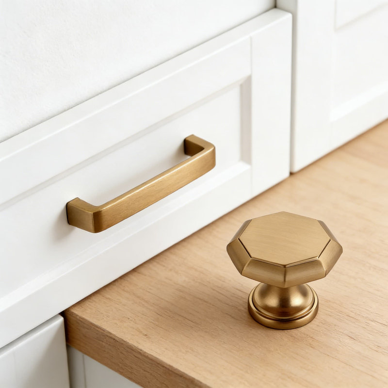 Boutons d'armoire et poignées de tiroir champagne, ensemble de 5 pièces de quincaillerie à trou unique pour la cuisine, la salle de bain, la commode et le placard
