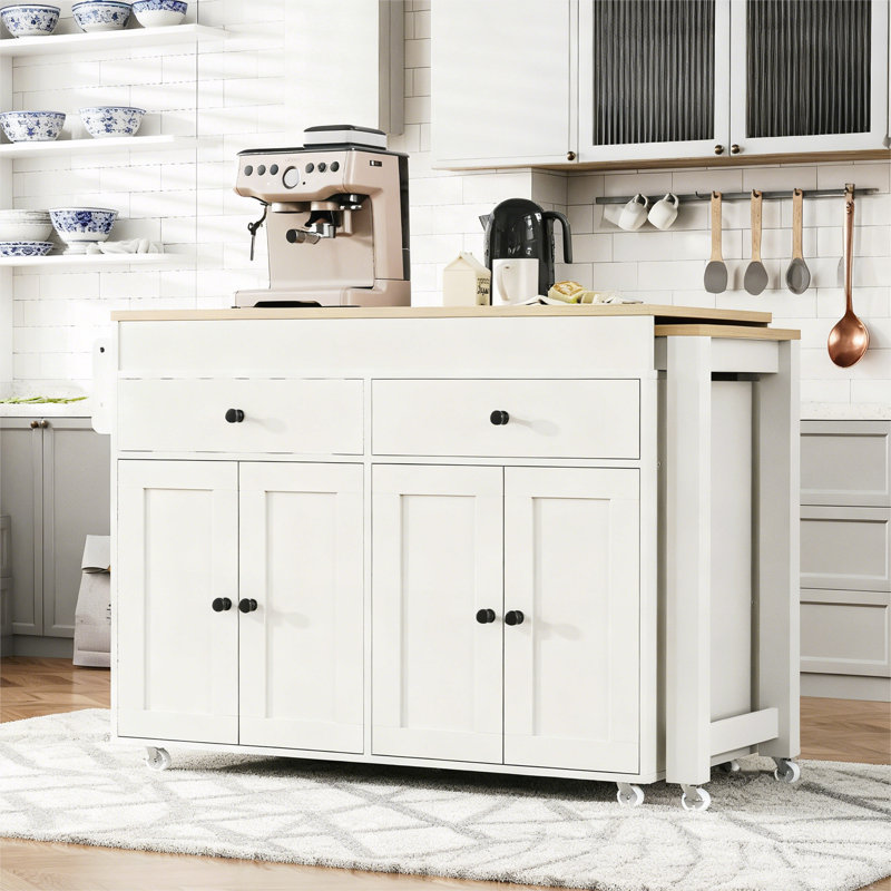 Kitchen Island With Extendable Dining Table, White