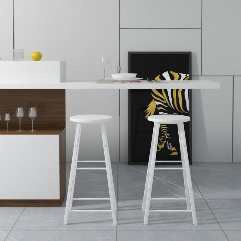 Upholstered Bar Stool with Steel Frame, White, 1