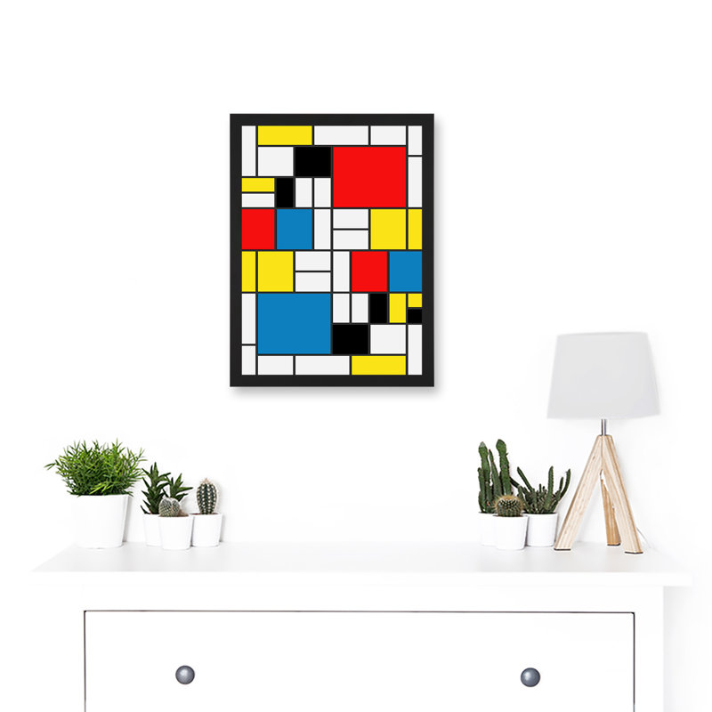 Mondrian Abstract Cubes Squares Red Yellow Blue by Piet Mondrian - Single Picture Frame Print