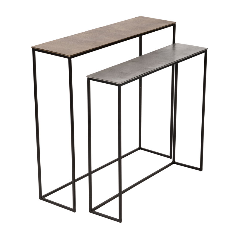 2 Piece Set 29"H/33"H Gold Aluminum Nested Side Tables with Multi-Colored Tops, Modern Accent Tables with Iron Frame for Living Room or Entryway